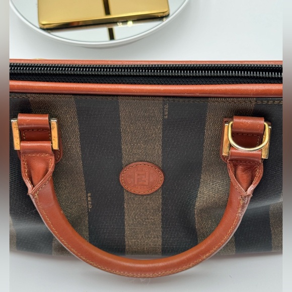 Fendi-Authentic- Pecan Canvas Boston Bag Brown / Black - Picture 10 of 16